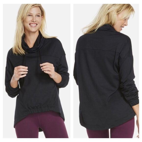 Fabletics Women XS Black Europa Pullover Fleece Lined Cowl Neck Sweater Stretch - Picture 1 of 8